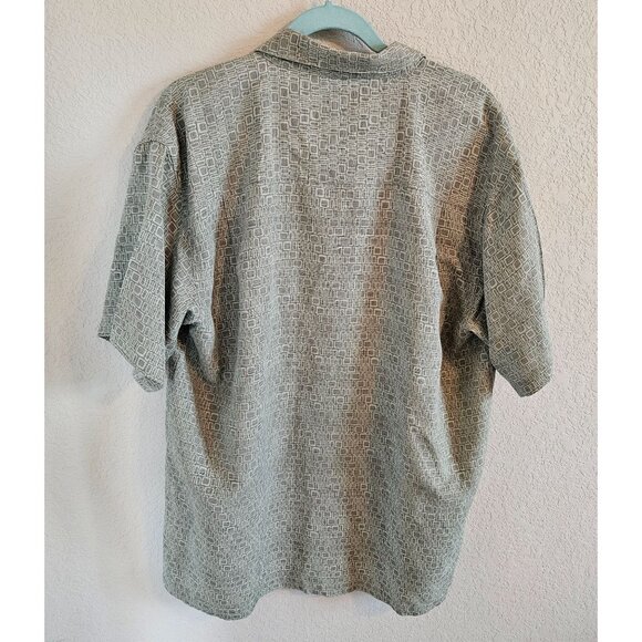 Marc Edwards Men Size L 100% Silk Casual Button Up Shirt Green Geometric Print - Picture 2 of 8